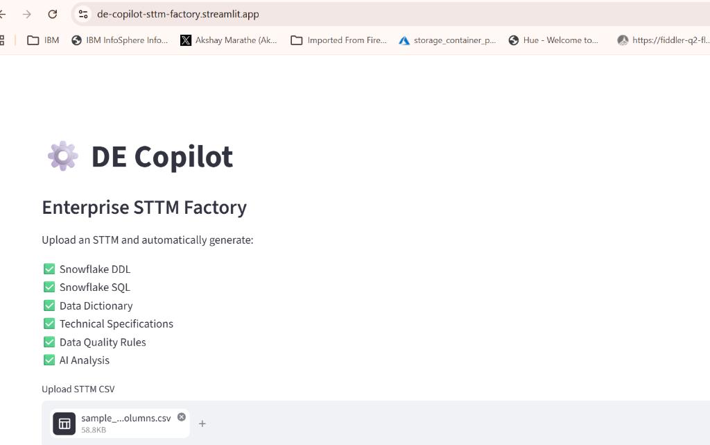 DE Copilot Enterprise STTM Factory upload interface